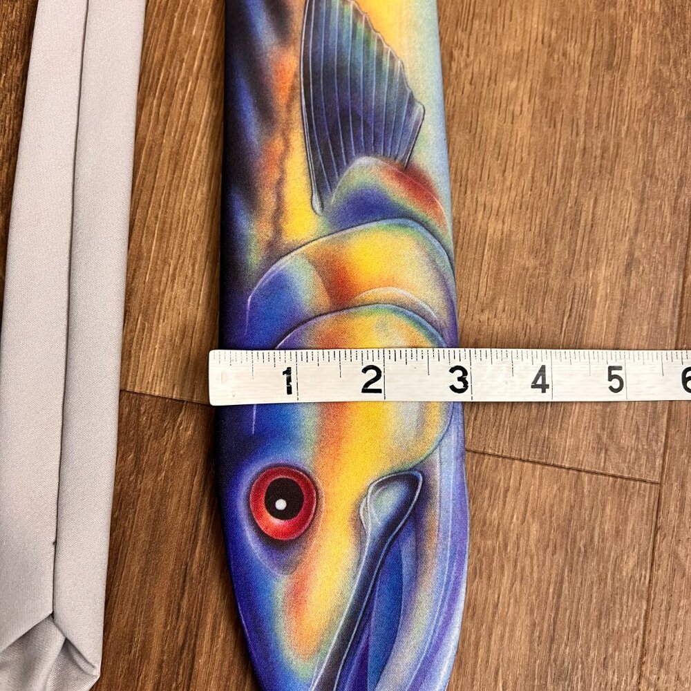 80s Fish Tie - Vintage Ralph Marlin Necktie Designer Tuna Print - Kitschy Tuna - Picture 6 of 7